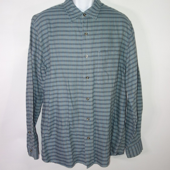 Royal Robbins Flannel Shirt L Green Blue‎ Stripe - Picture 1 of 6